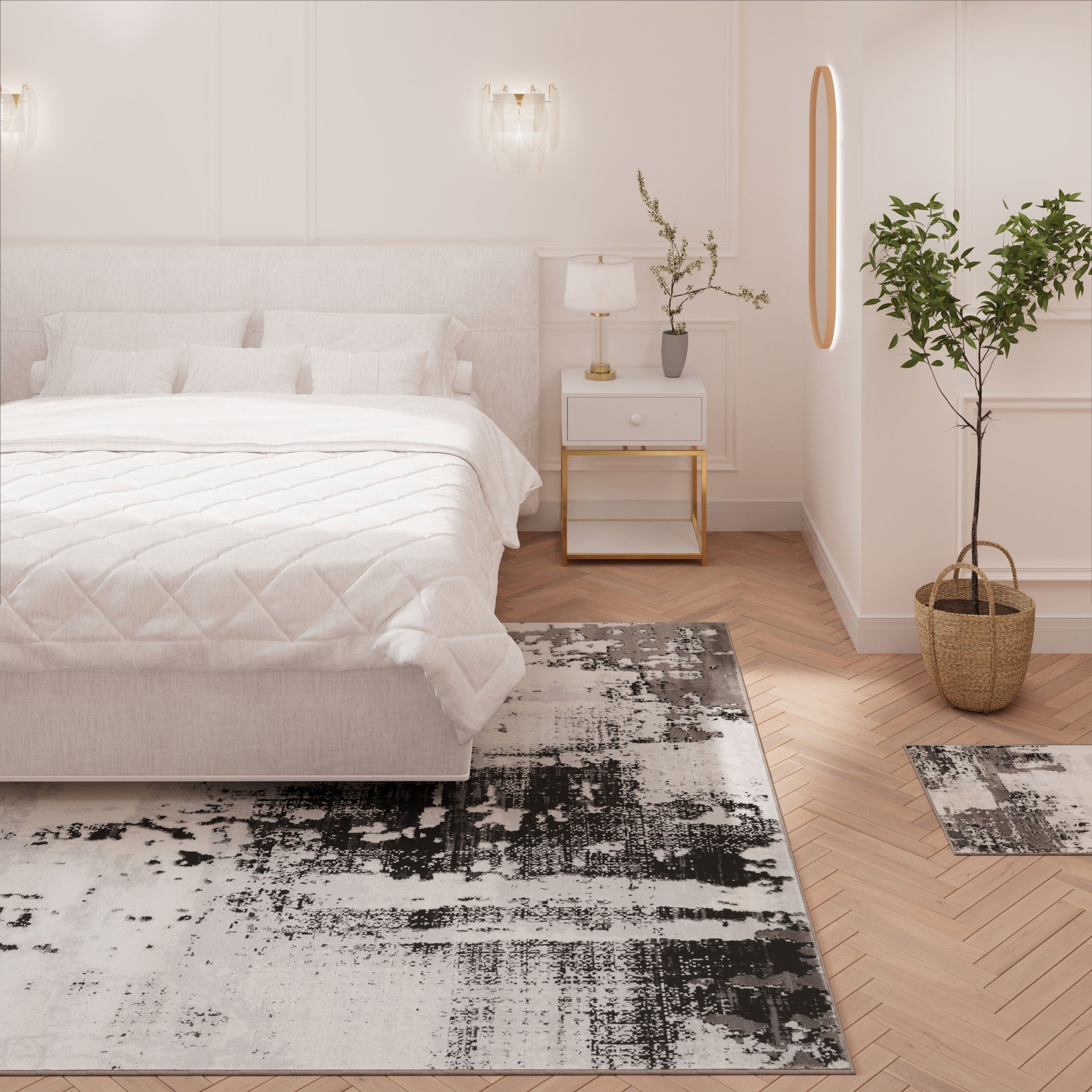 Distressed Abstract Grey Black Area Rug - Grace