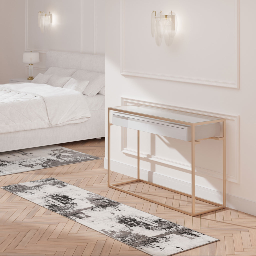 Distressed Abstract Grey Black Area Rug - Grace