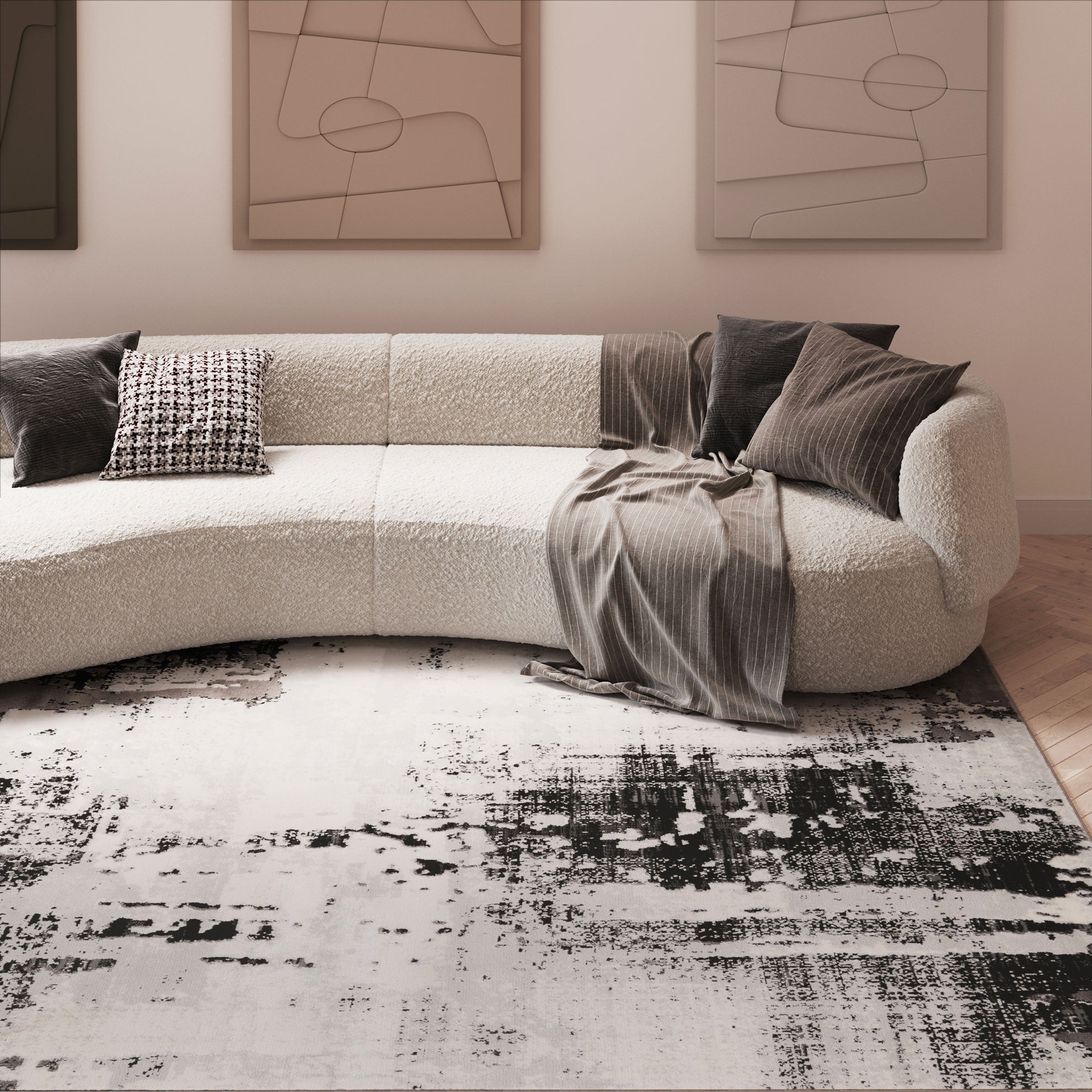 Distressed Abstract Grey Black Area Rug - Grace