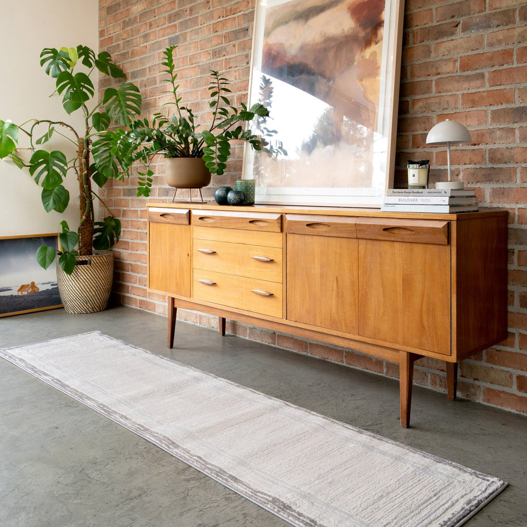 Distressed Greige Bordered Rug - Lena