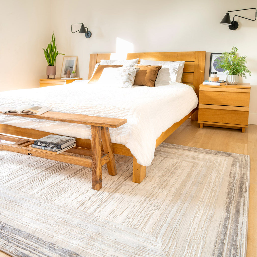 Distressed Greige Bordered Rug - Lena
