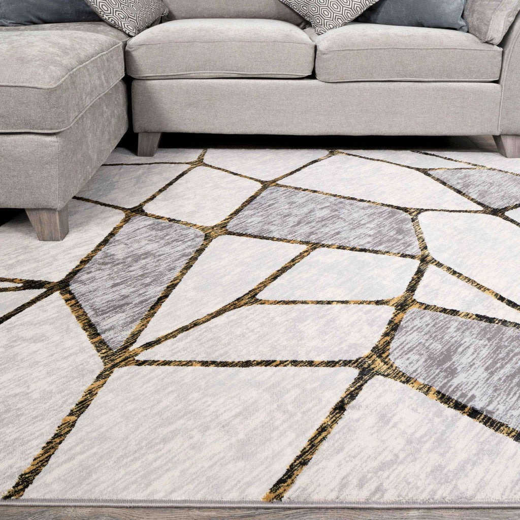 Modern Gold Abstract Mosaic Living Room Rugs - Road