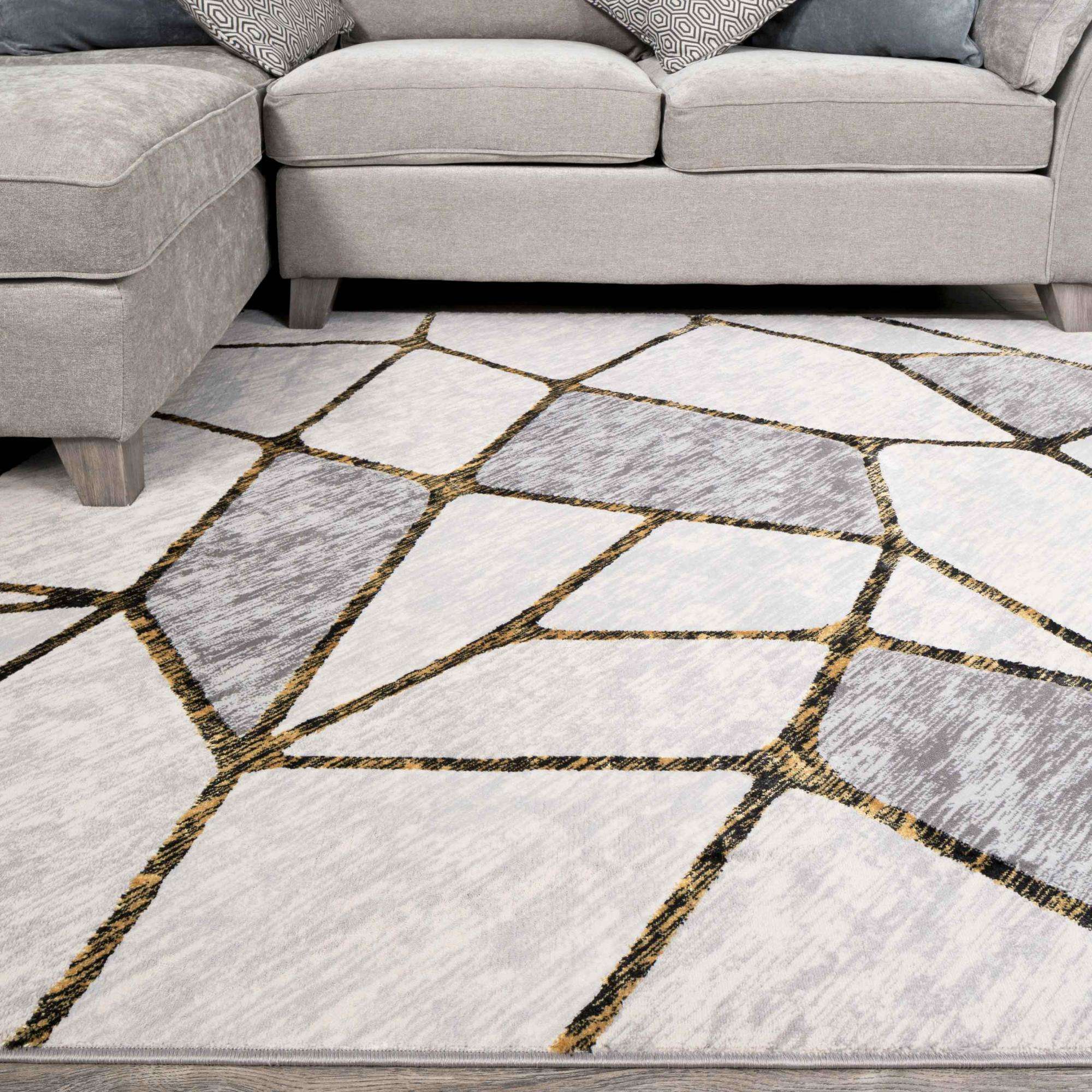 Modern Gold Abstract Mosaic Living Room Rugs - Road