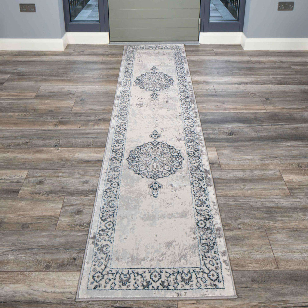 Blue Traditional Distressed Large Dining Table Rugs