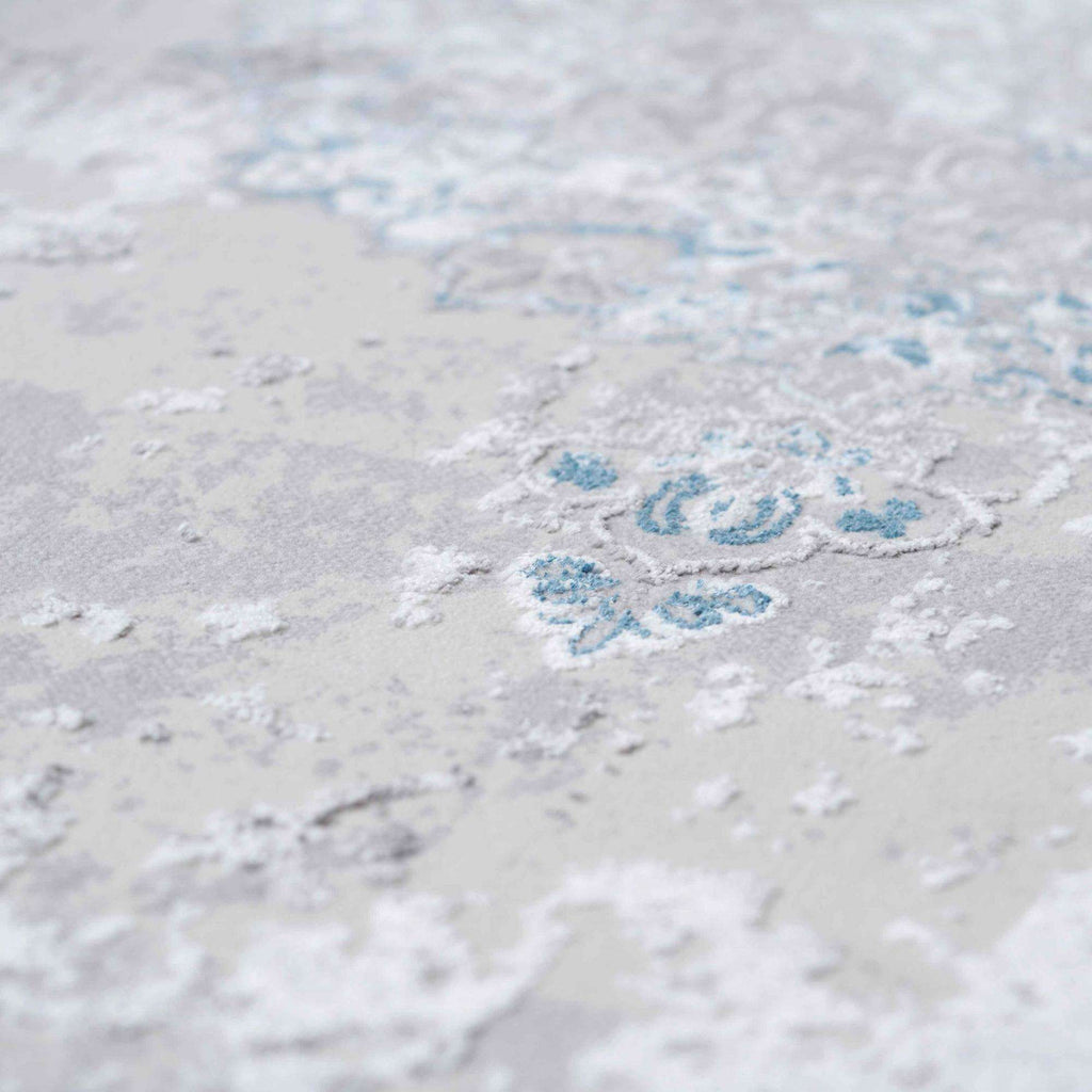 Blue Traditional Distressed Large Dining Table Rugs
