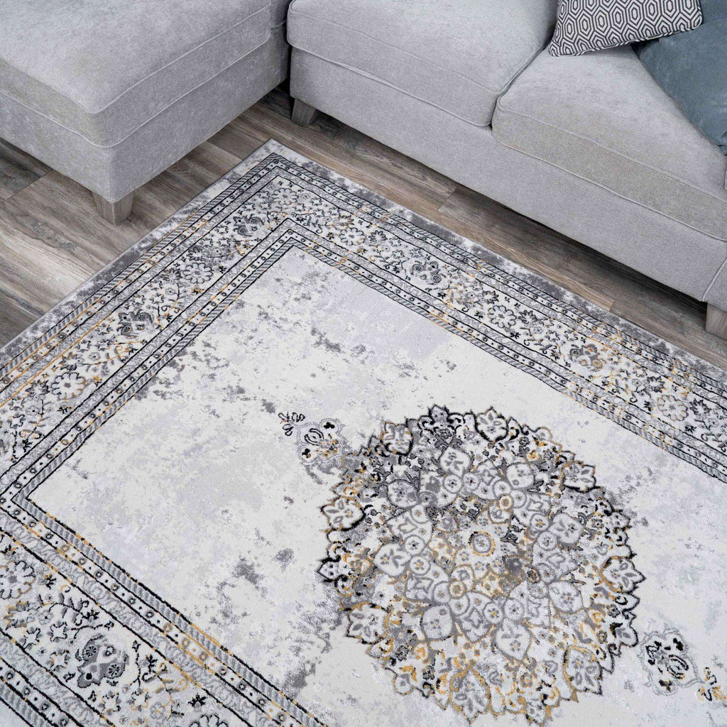 Gold Traditional Distressed Large Dining Table Rugs - Victoria