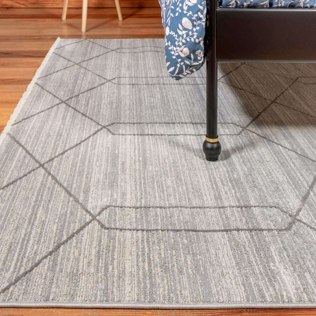 Luxury Textured Grey Geometric Rug