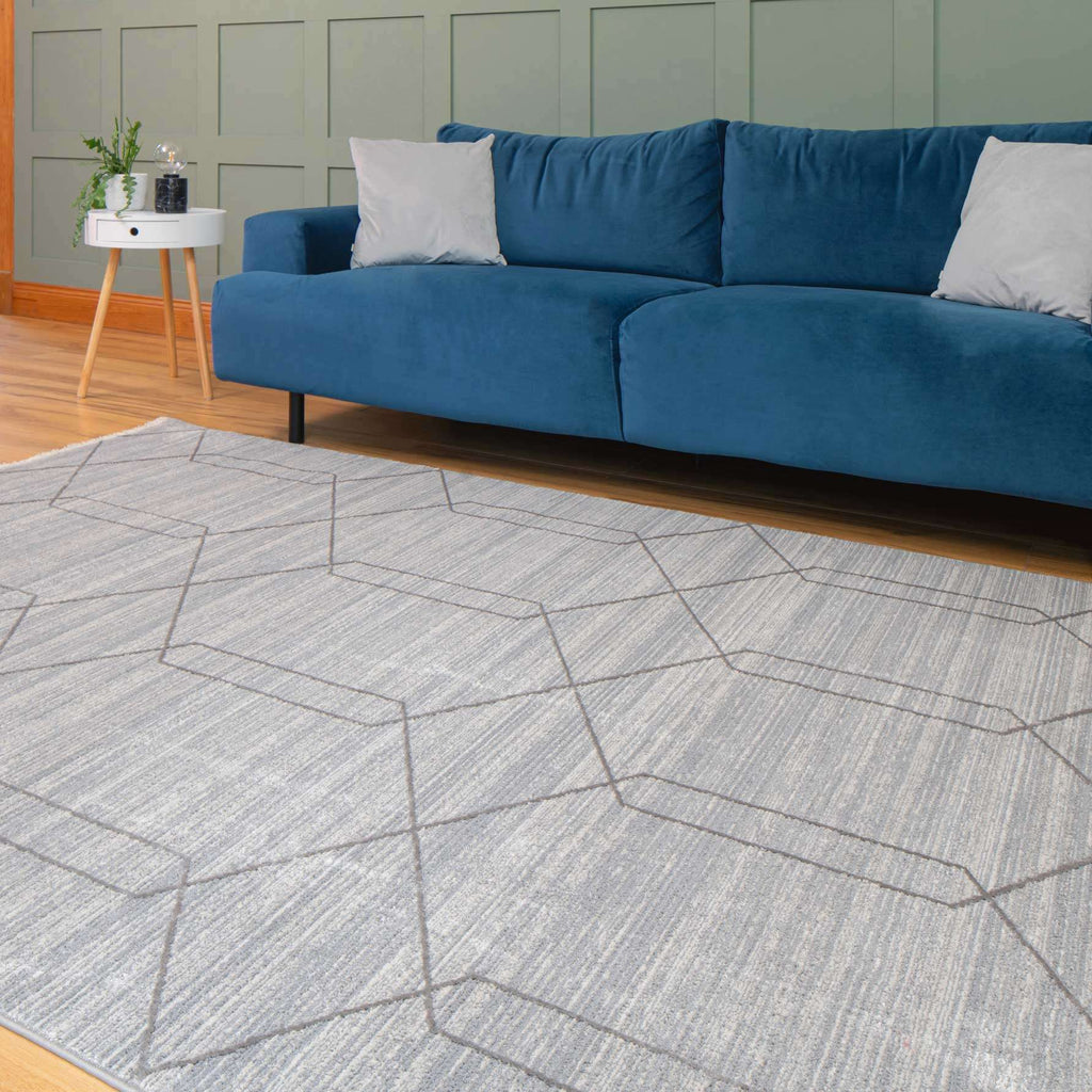 Luxury Textured Grey Geometric Rug