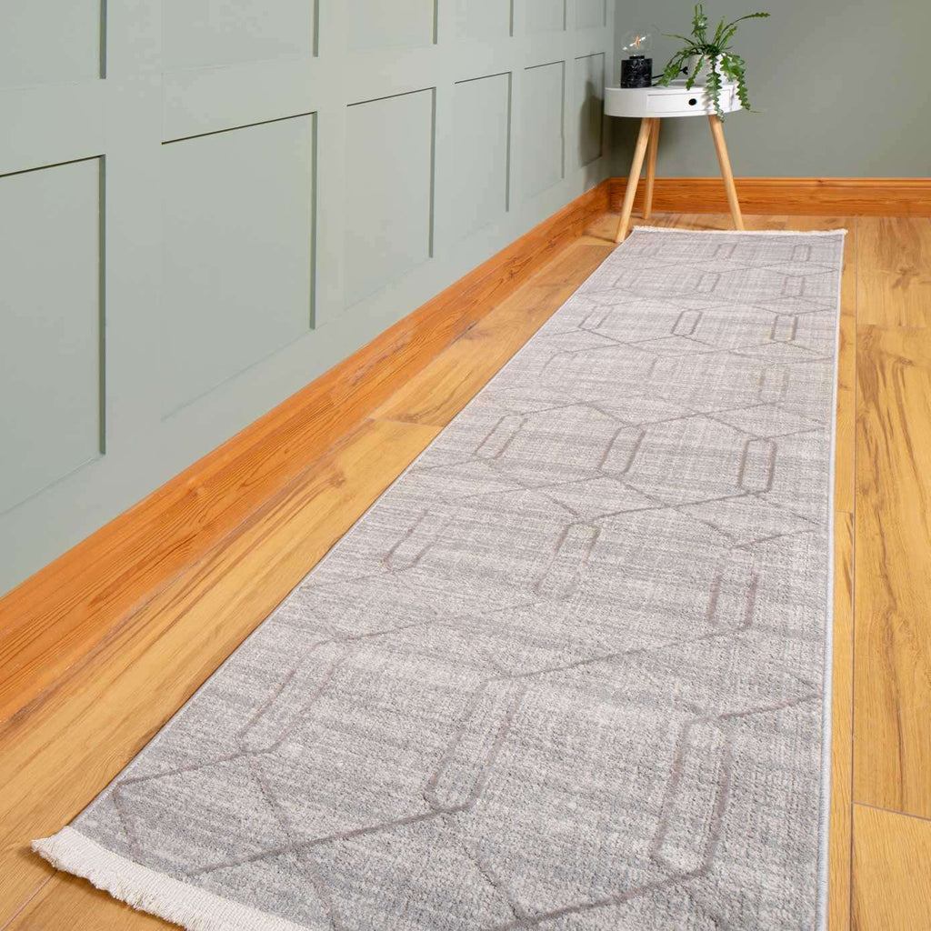 Luxury Textured Grey Geometric Rug
