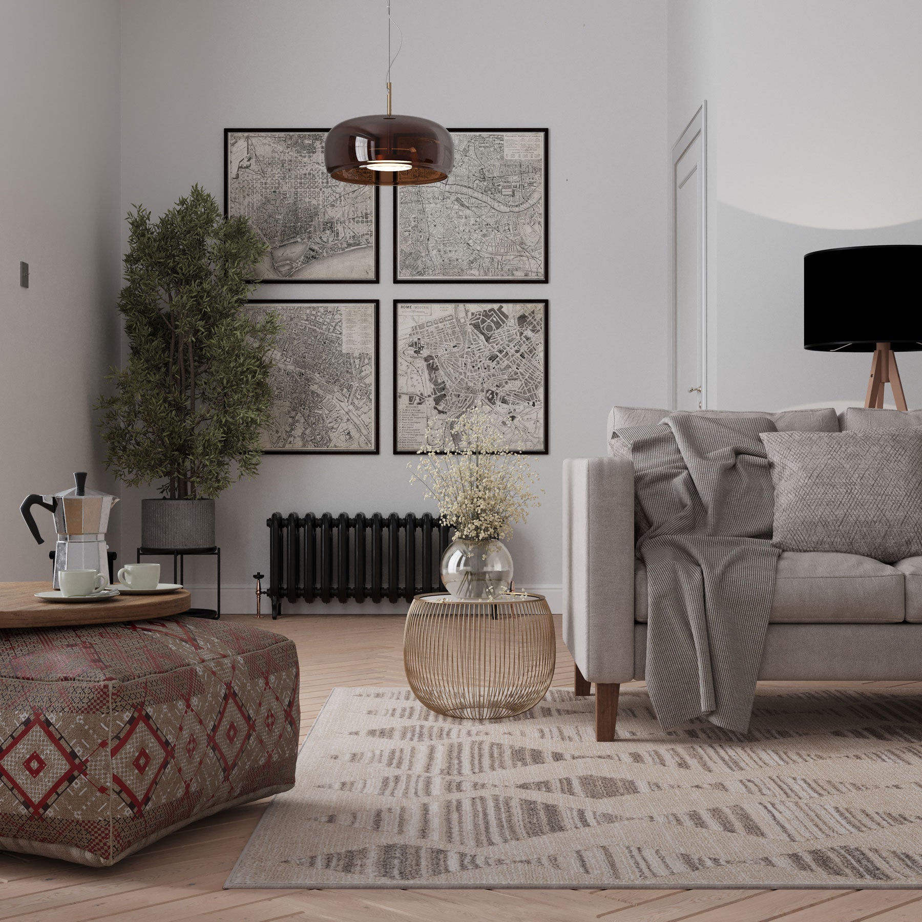 Neutral Diamond Pattern Runner Rug