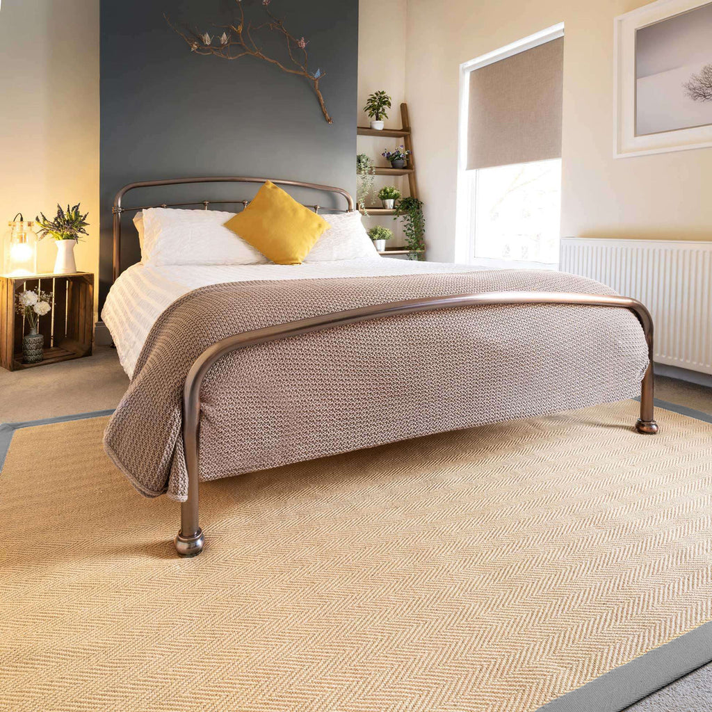 Grey Cotton Border Natural Jute Area Rug