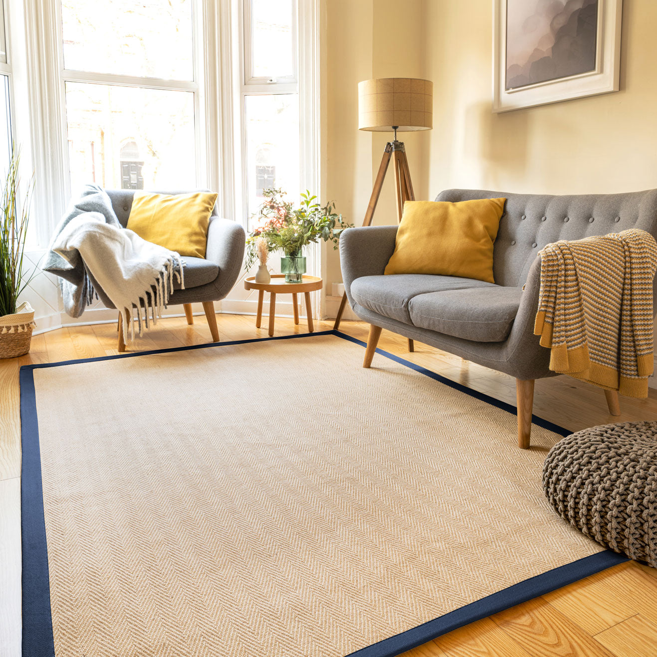 Navy Border Jute Rug - Juliette Navy