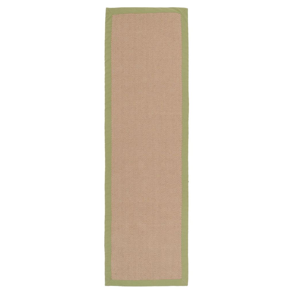 Green Cotton Border Natural Jute Hallway Runner Rug