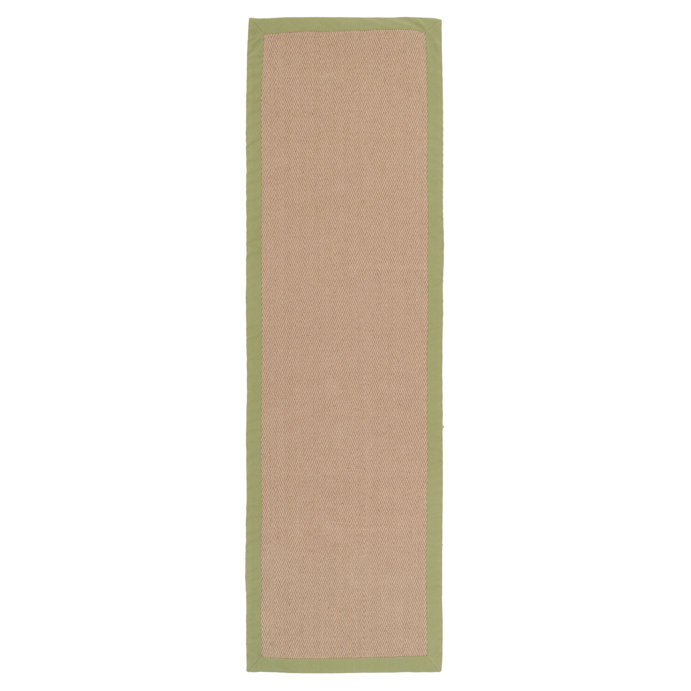 Green Cotton Border Natural Jute Hallway Runner Rug