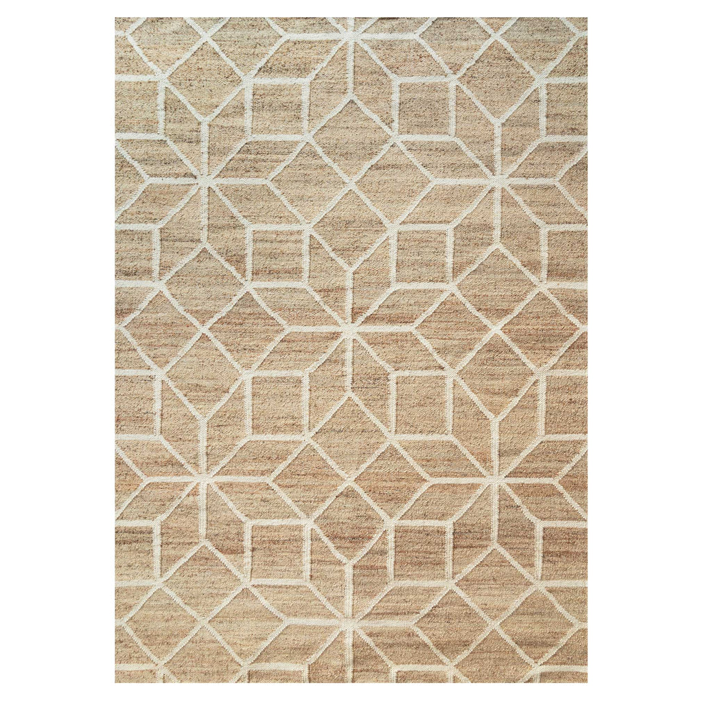 Beige Geometric Natural Jute Area Rug - Fretwork