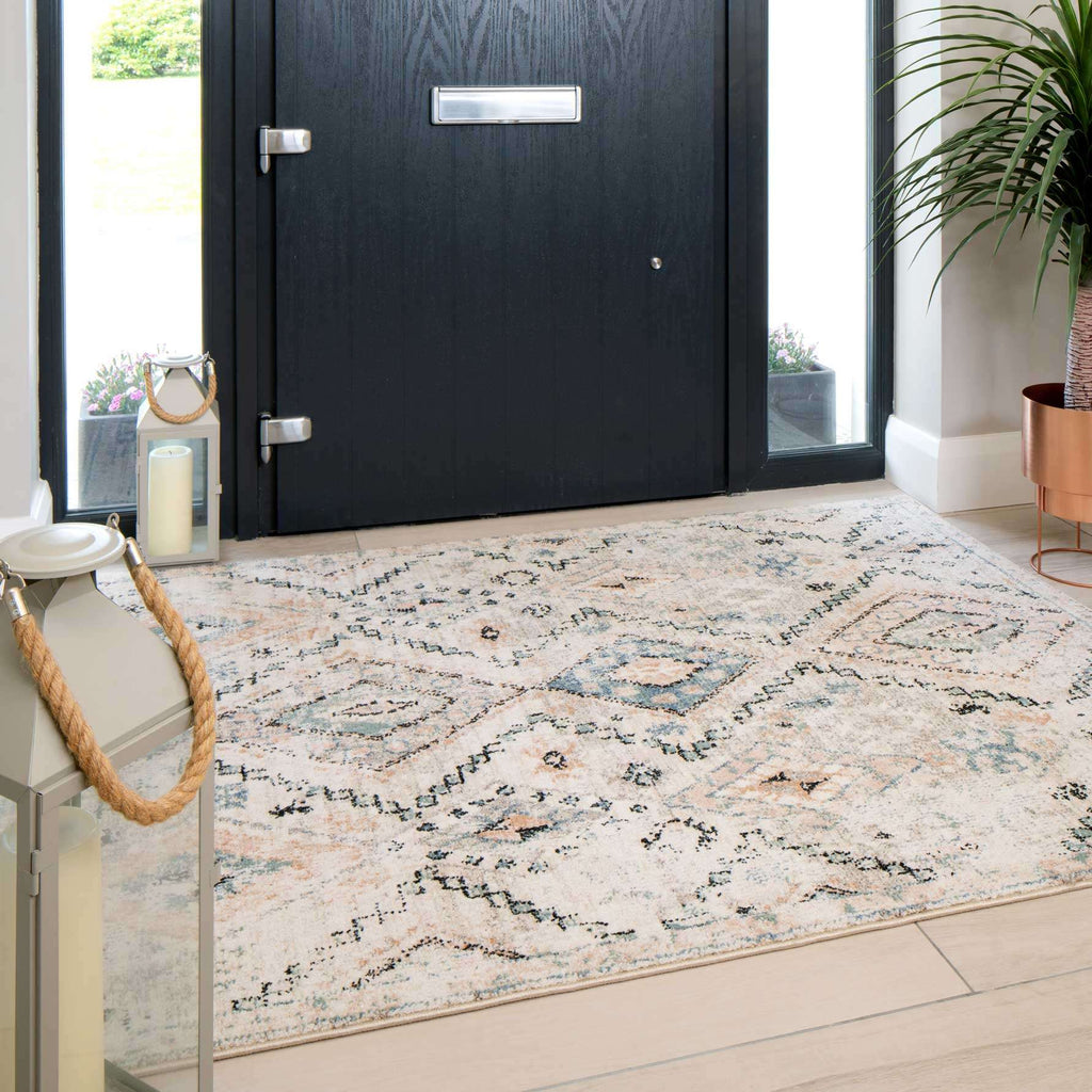 Soft Natural Blue Aztec Area Rug - Kemp