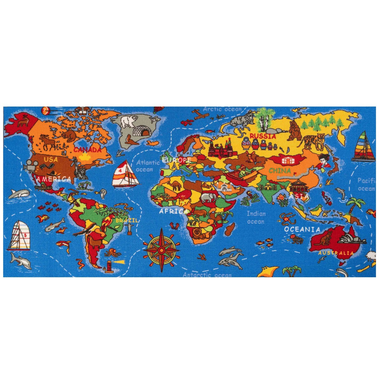 Kids Educational World Map Rug