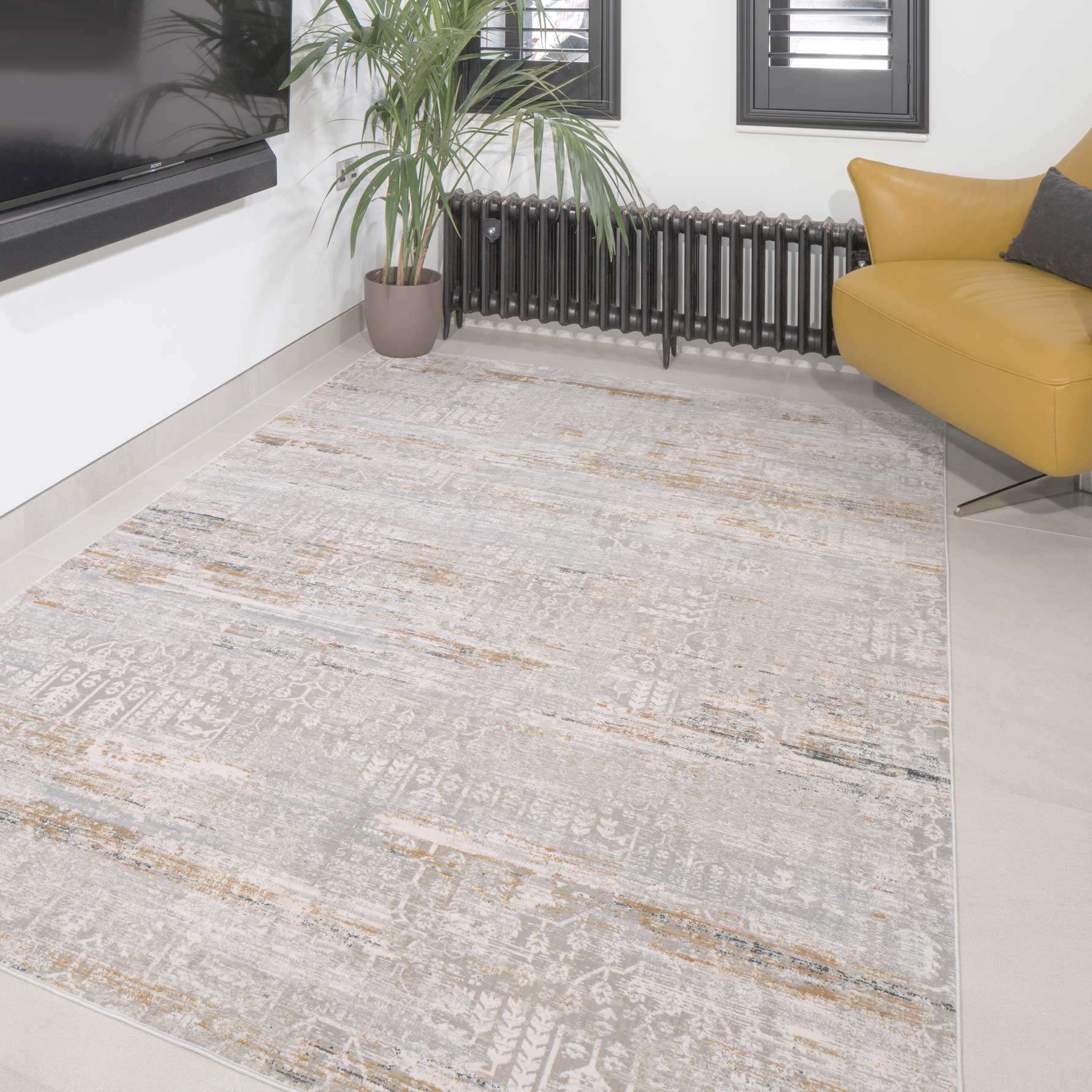 Distressed Mottled Grey Living Room Area Rug - Klos