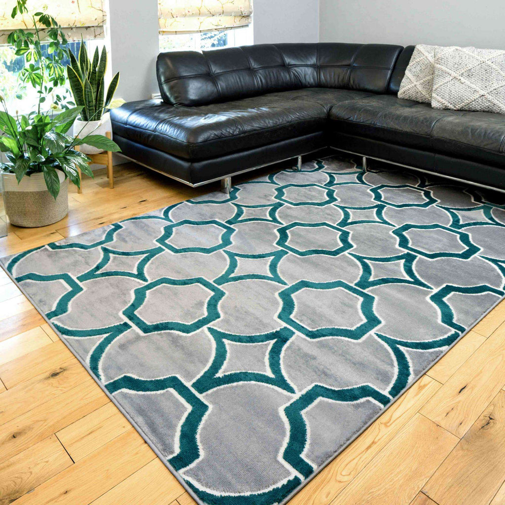 Modern Emerald Green Trellis Living Room Rugs