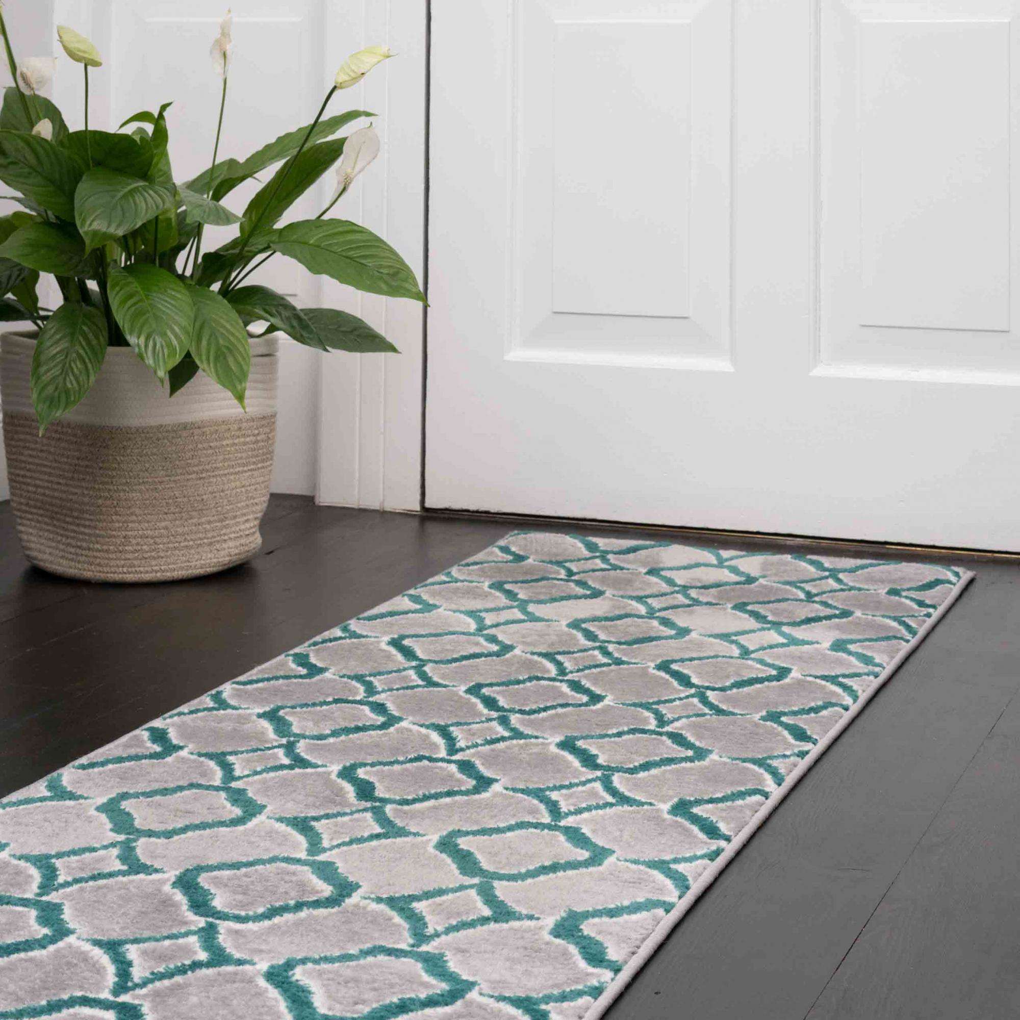 Modern Emerald Green Trellis Living Room Rugs