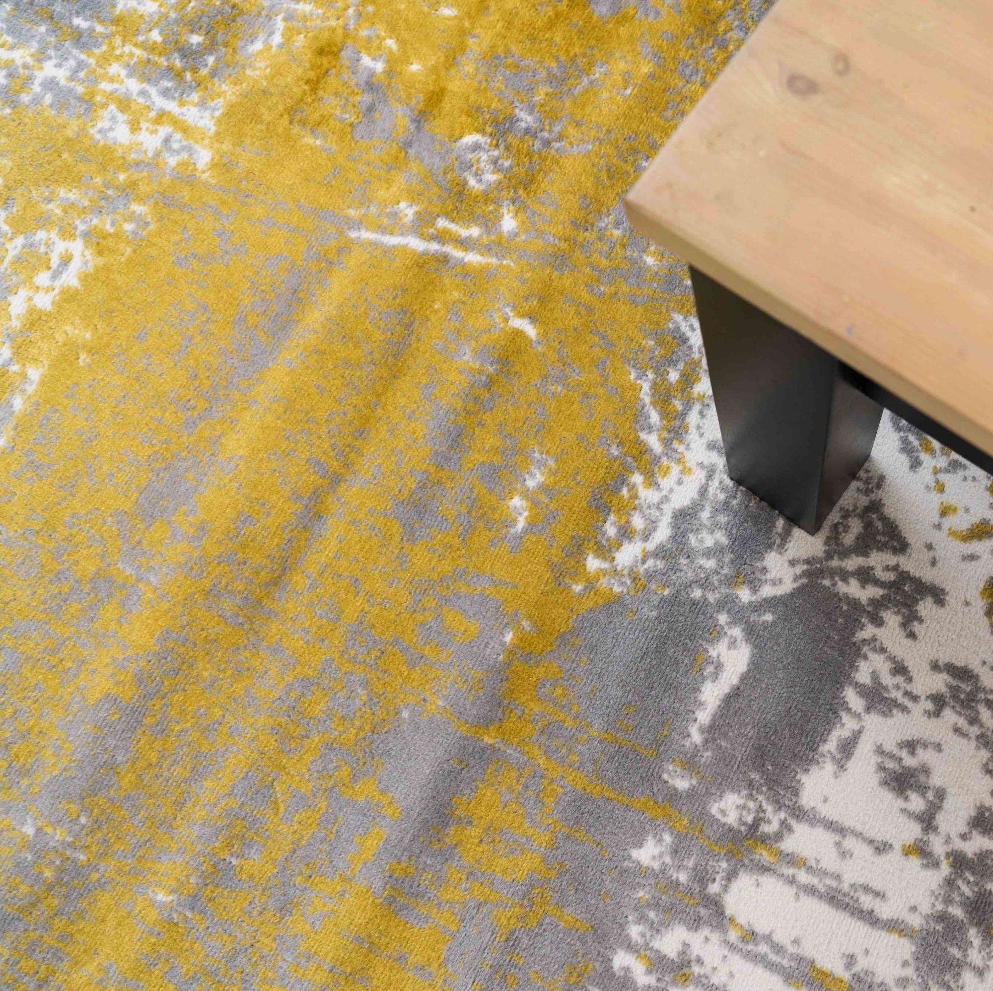 Modern Yellow Ochre Distressed Large Living Room Rugs