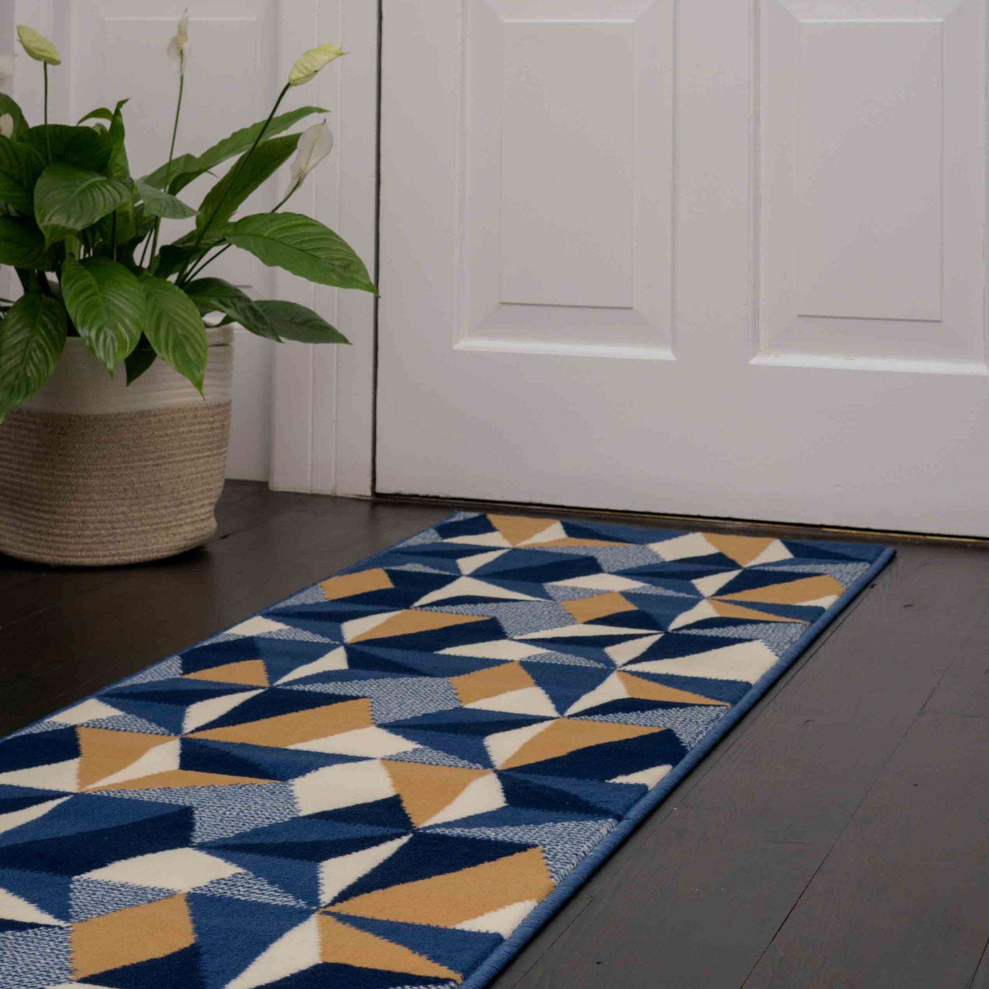 Blue Grey Modern Geometric Living Room Rugs