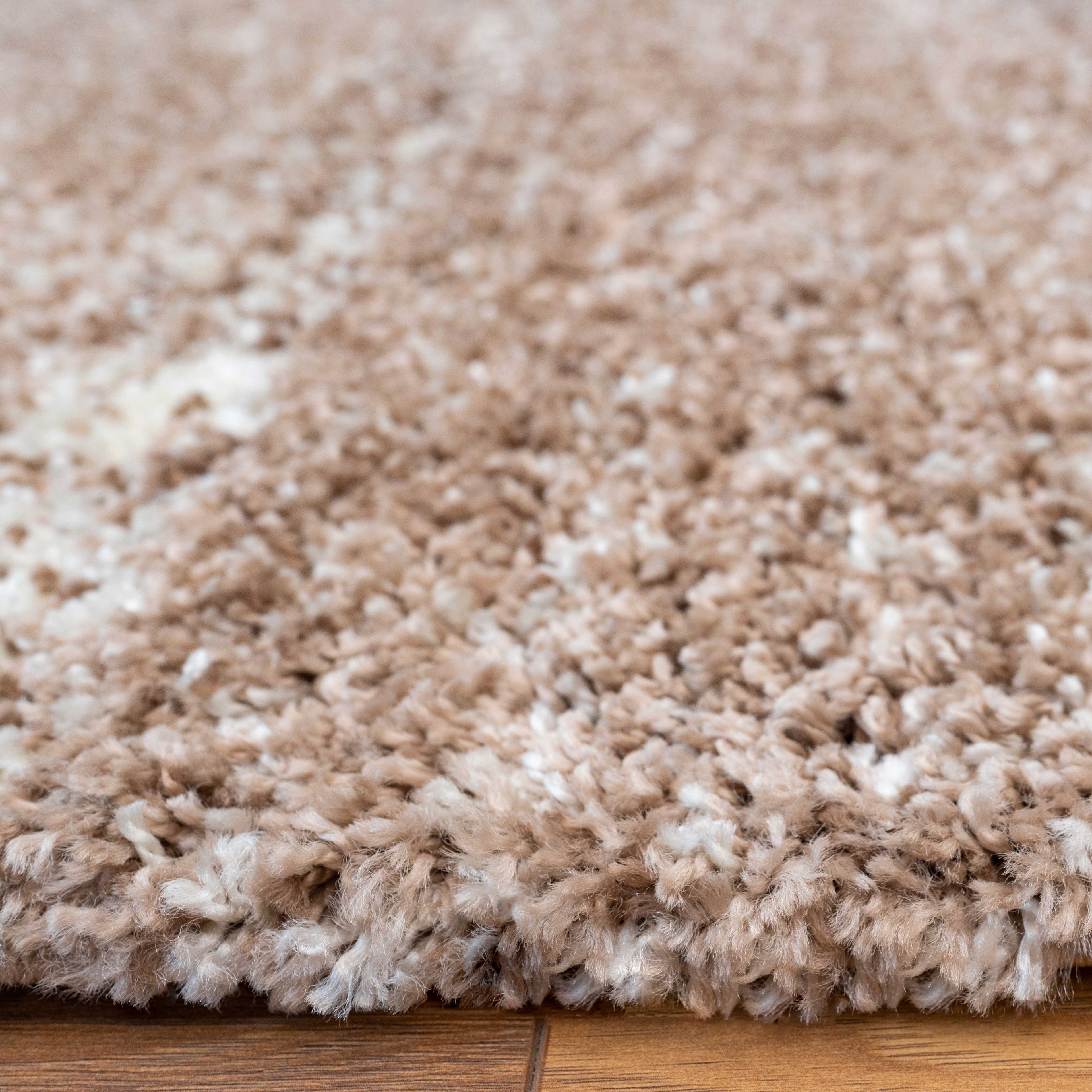 Beige Stripe Shaggy Rug Living Room