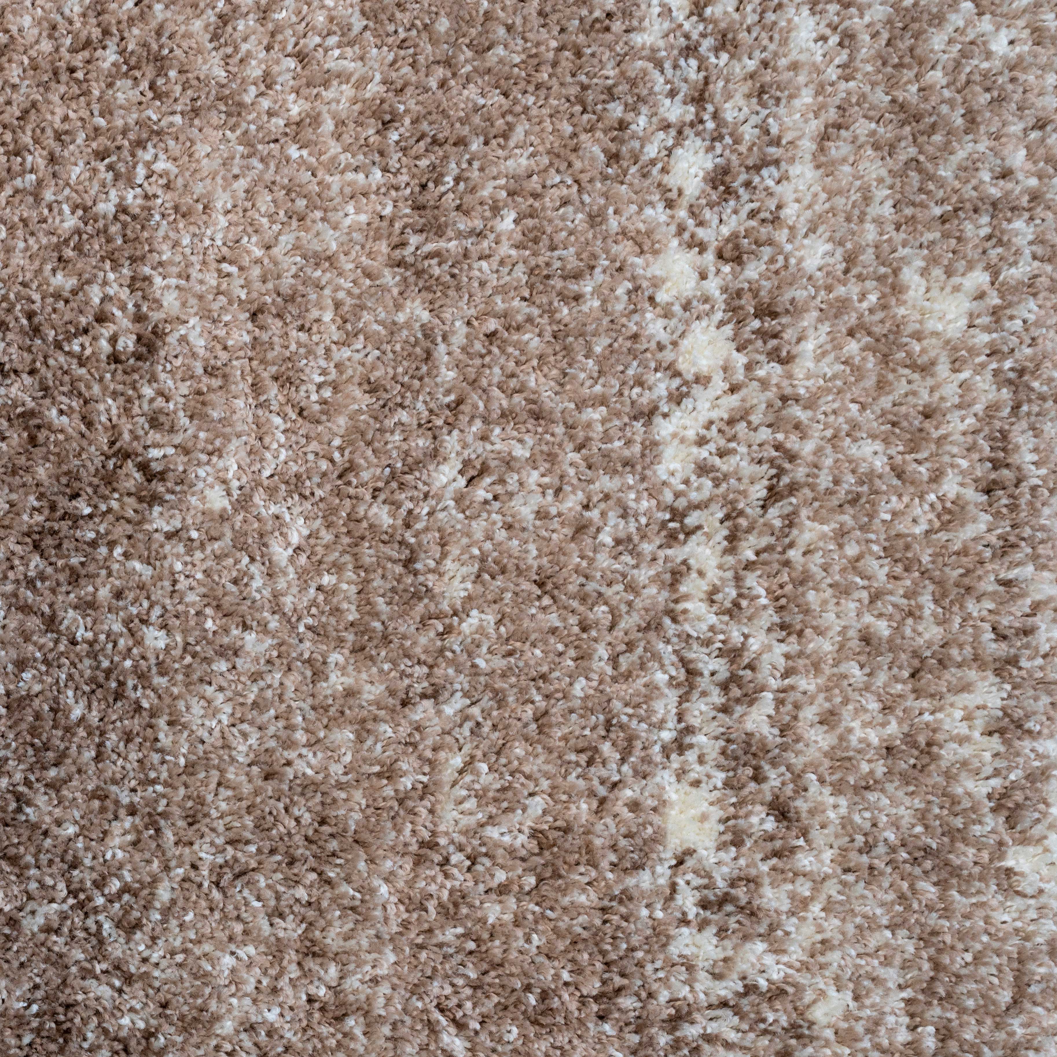 Beige Stripe Shaggy Rug Living Room