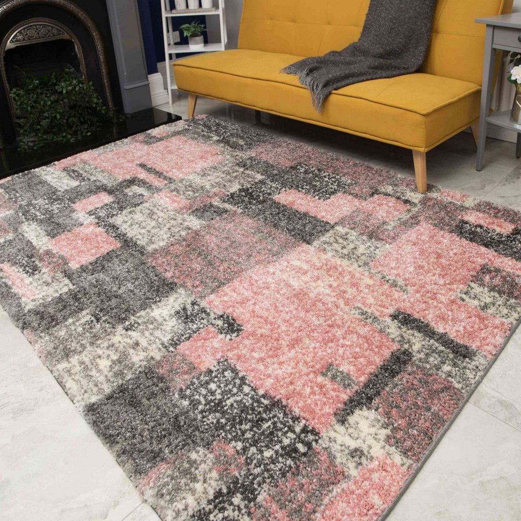 Retro Pink Mottled Shaggy Living Room Rug