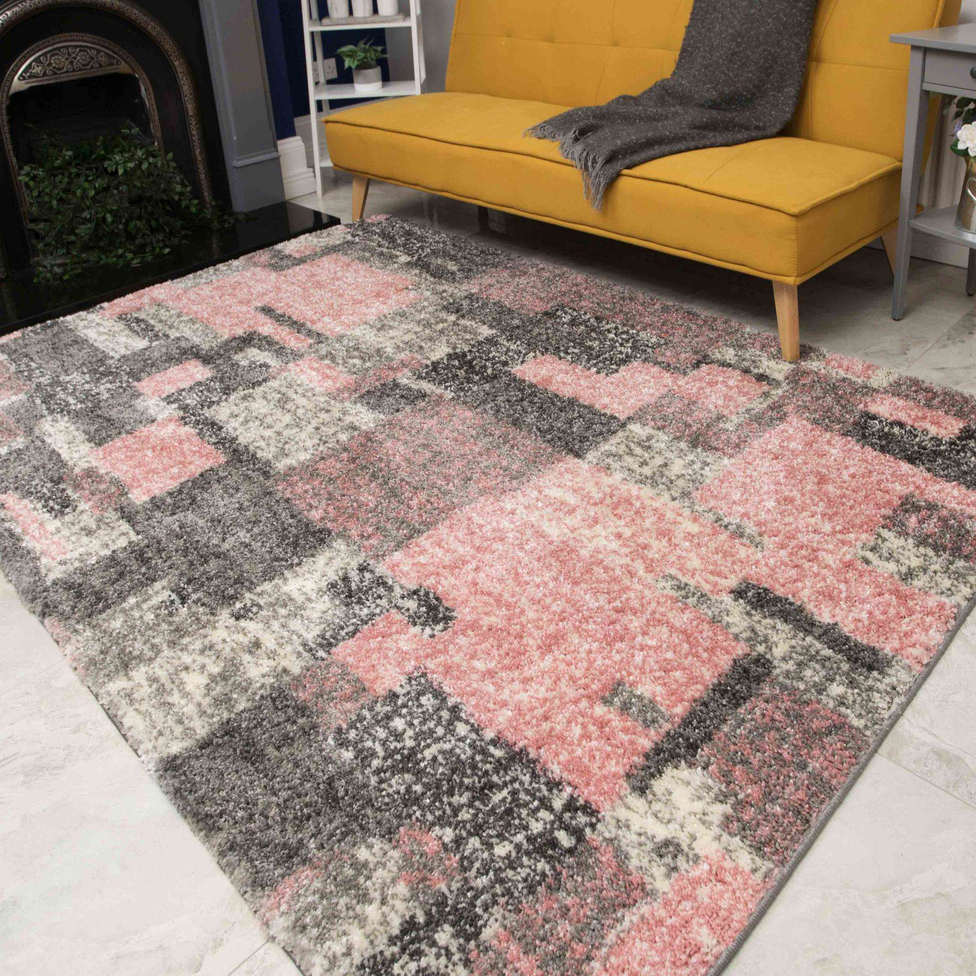 Retro Pink Mottled Shaggy Living Room Rug