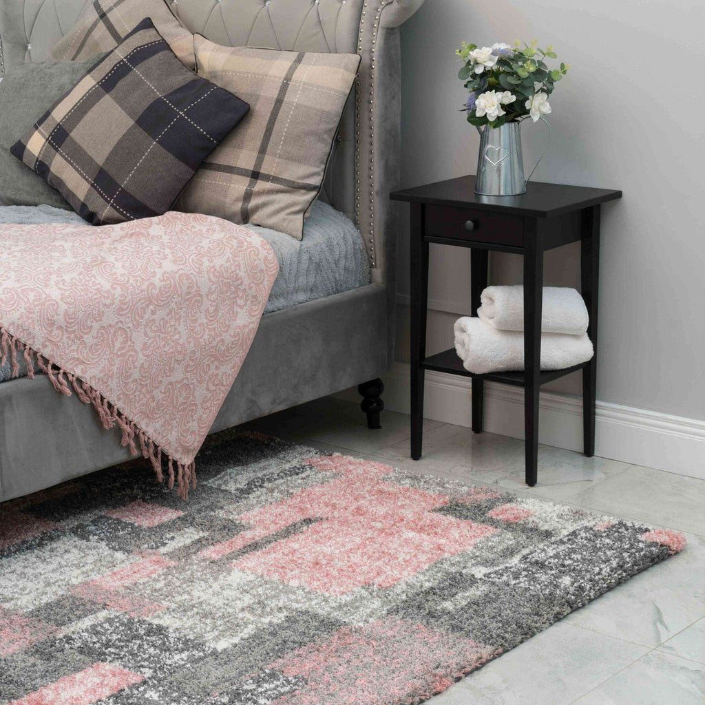 Retro Pink Mottled Shaggy Living Room Rug