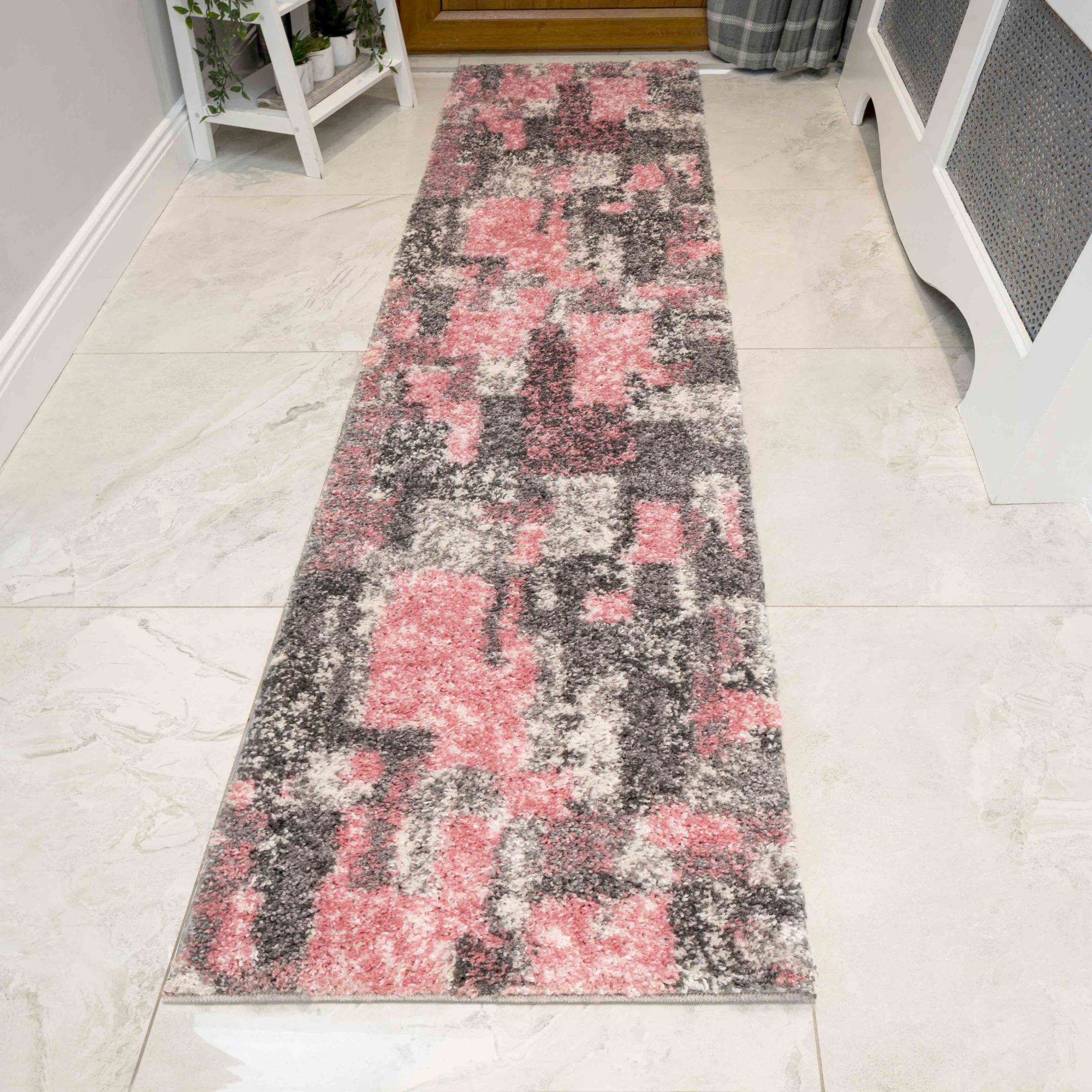 Retro Pink Mottled Shaggy Living Room Rug