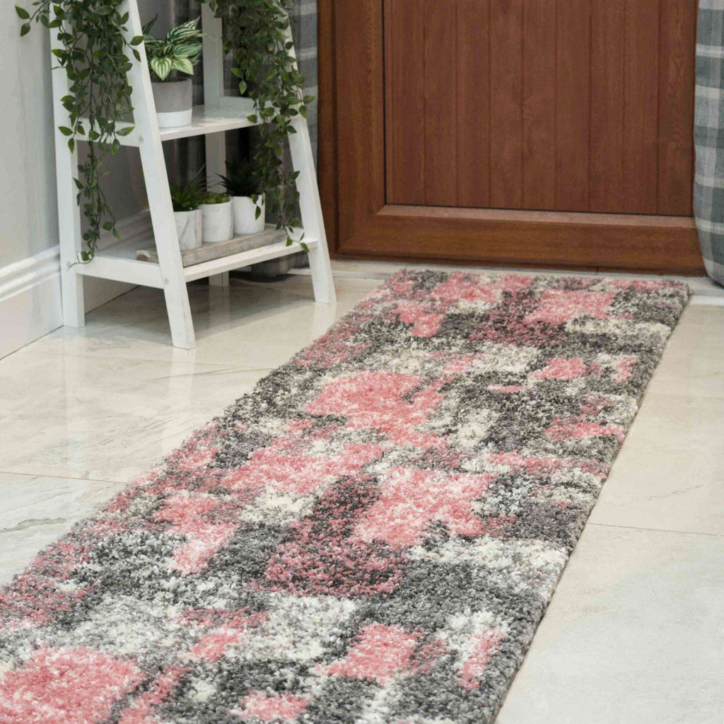 Retro Pink Mottled Shaggy Living Room Rug