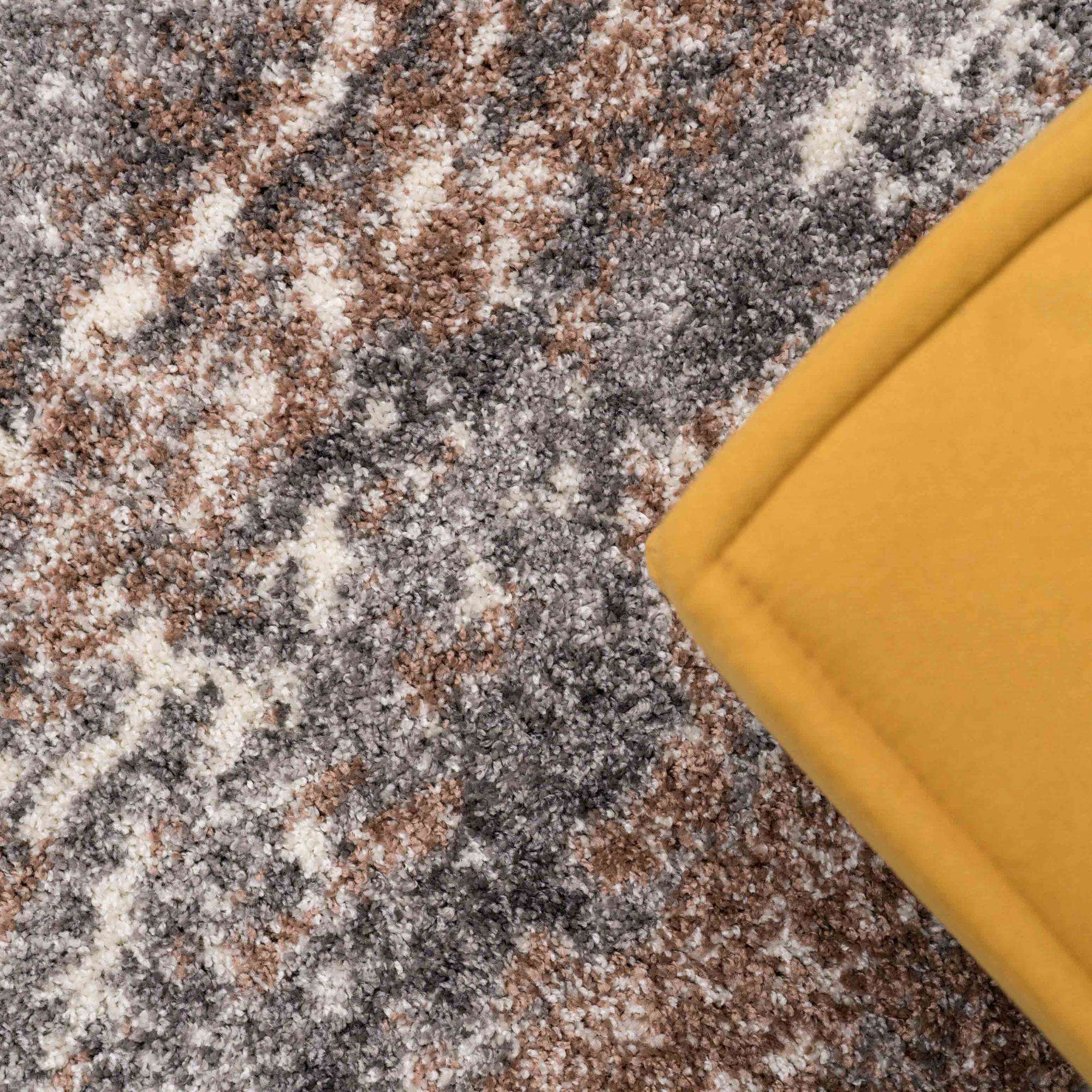 Brown Grey Distressed Mottled Shaggy Living Room Rug