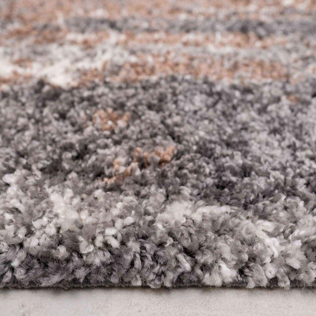 Brown Grey Distressed Mottled Shaggy Living Room Rug
