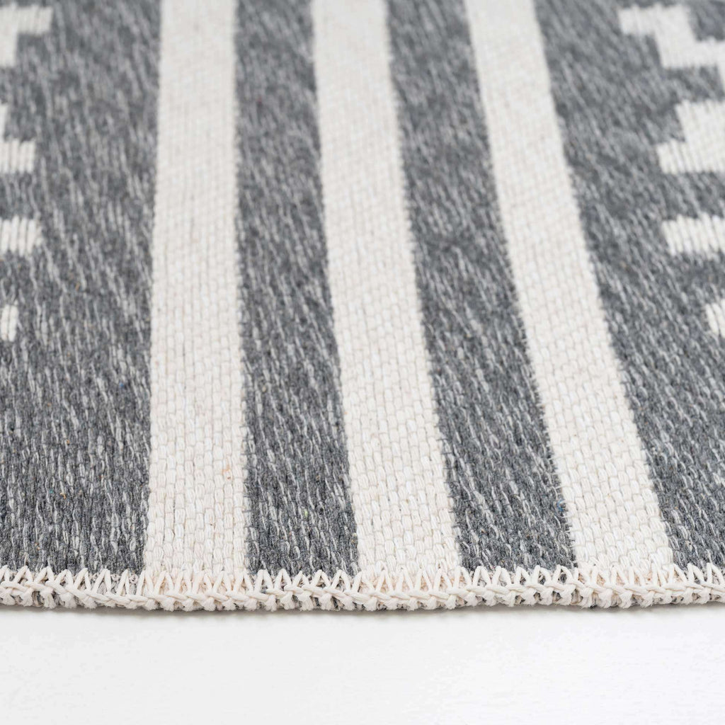 Reversible Recycled Cotton Grey Aztec Motif Rug - Sian