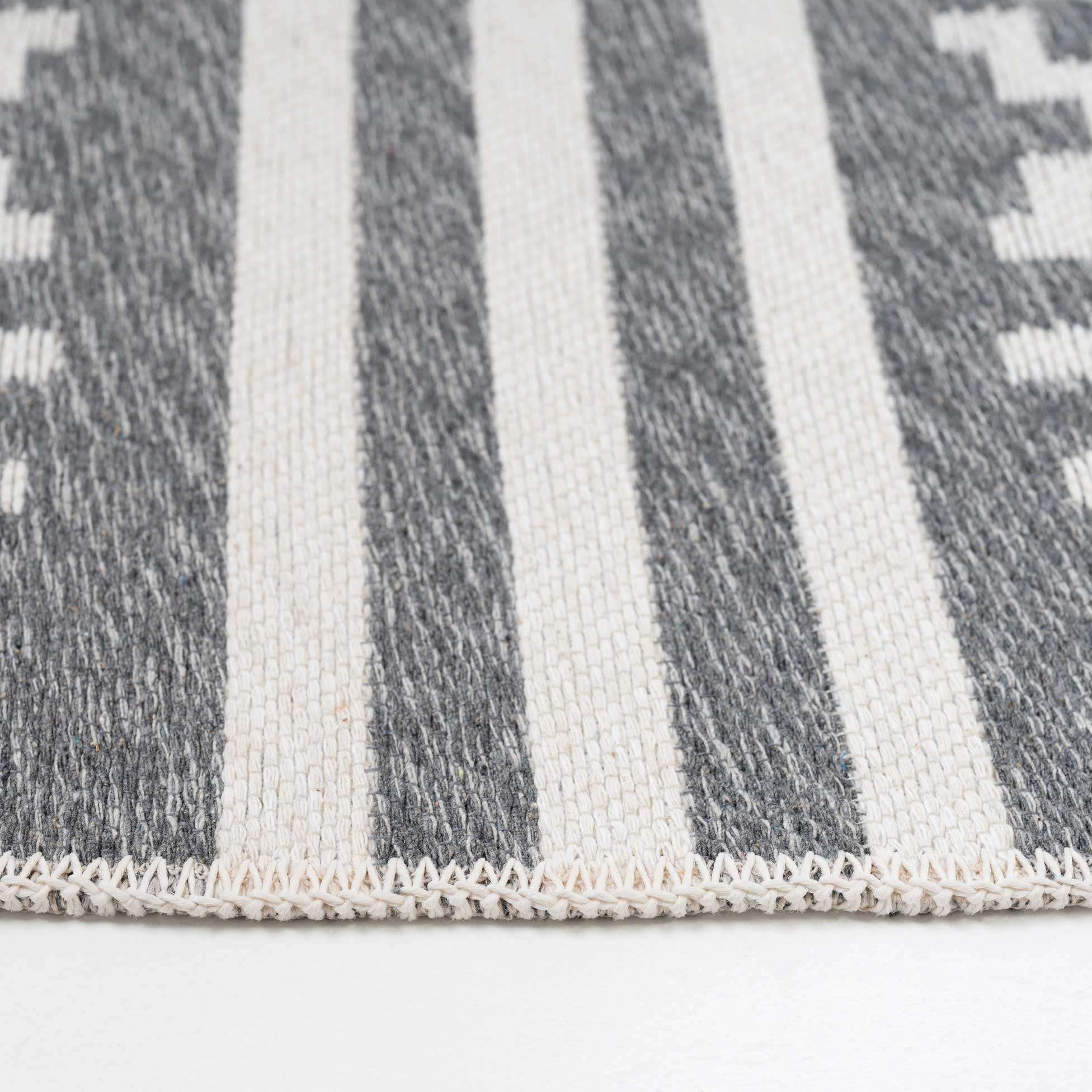 Reversible Recycled Cotton Grey Aztec Motif Rug - Sian