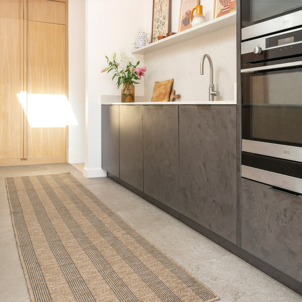 Washable Beige Striped Jute Style Rug - Leni