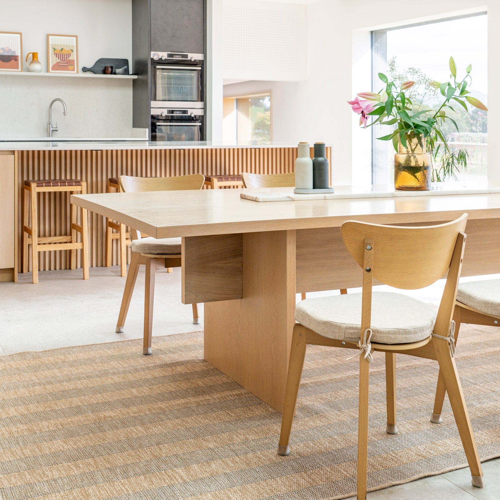 Washable Beige Striped Jute Style Rug - Leni