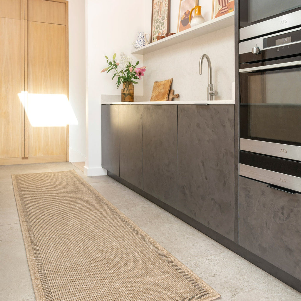 Washable Beige Border Jute Style Rug - Rayna