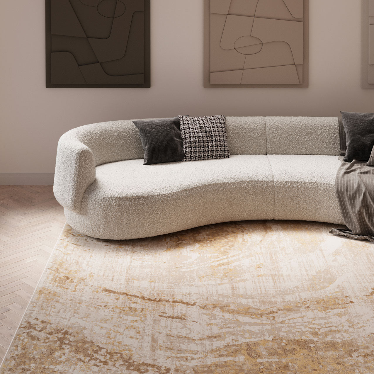 Natural Marble Beige Living Room Rug - Galaxy