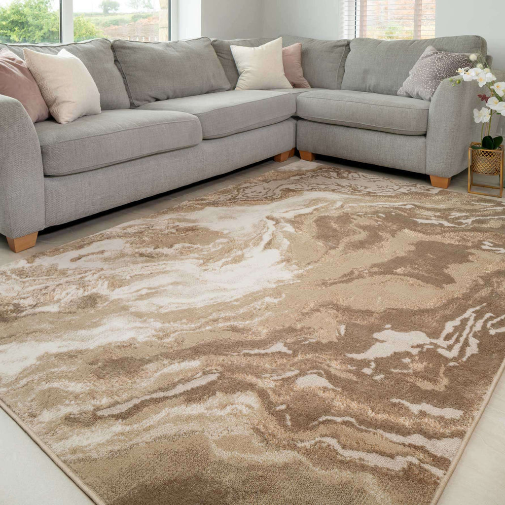 Modern Beige Textured Living Room Rug - Matki