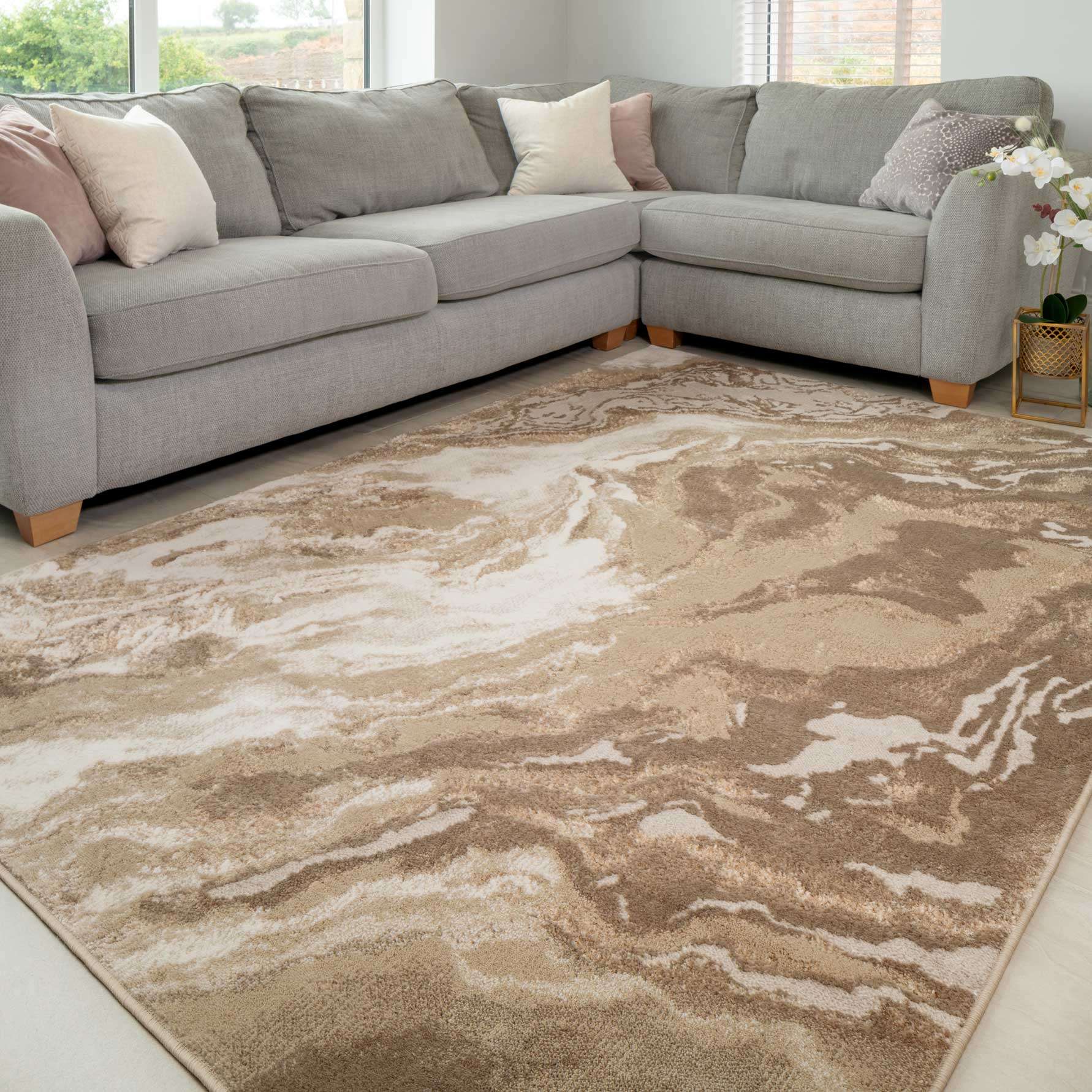 Modern Beige Textured Living Room Rug - Matki