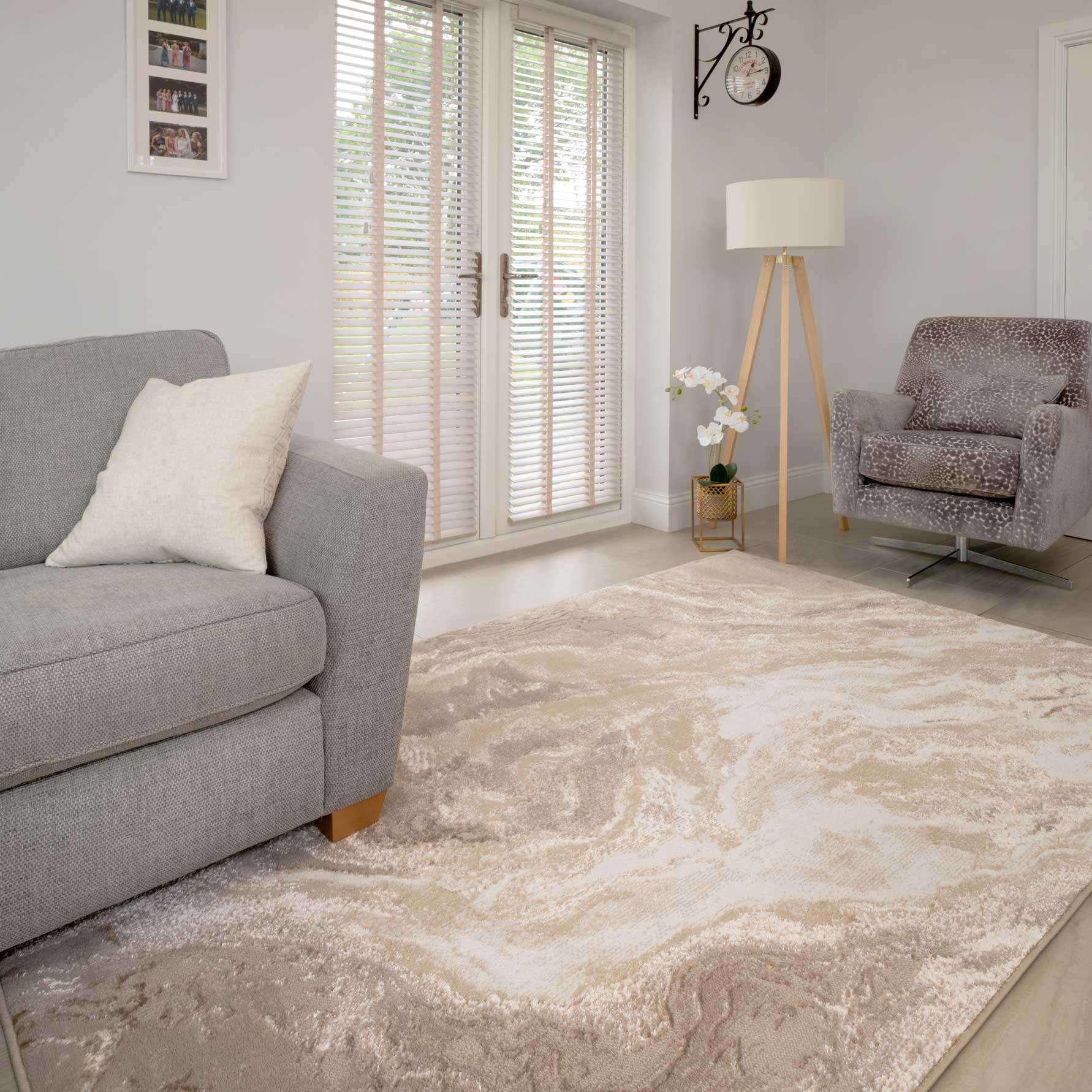 Modern Beige Textured Living Room Rug - Matki