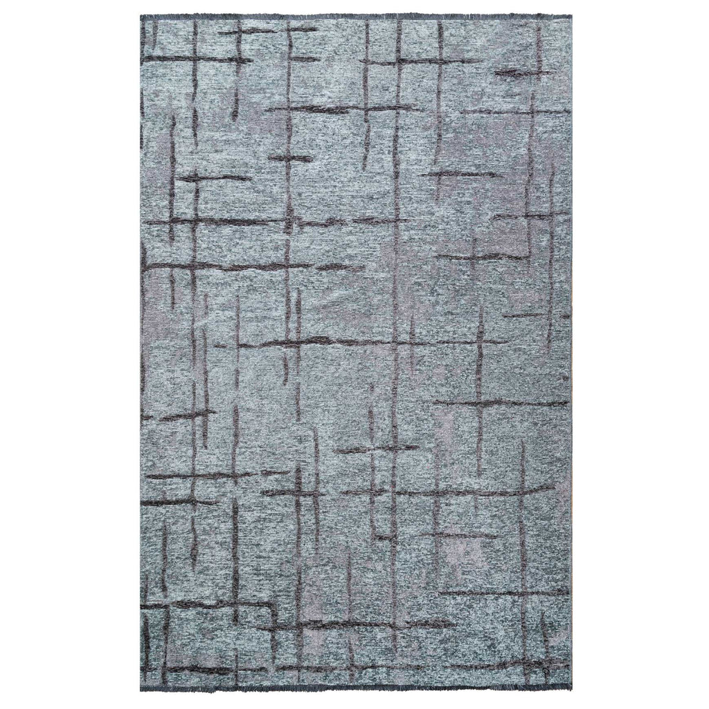Reversible Distressed Light Blue Rug - Maze