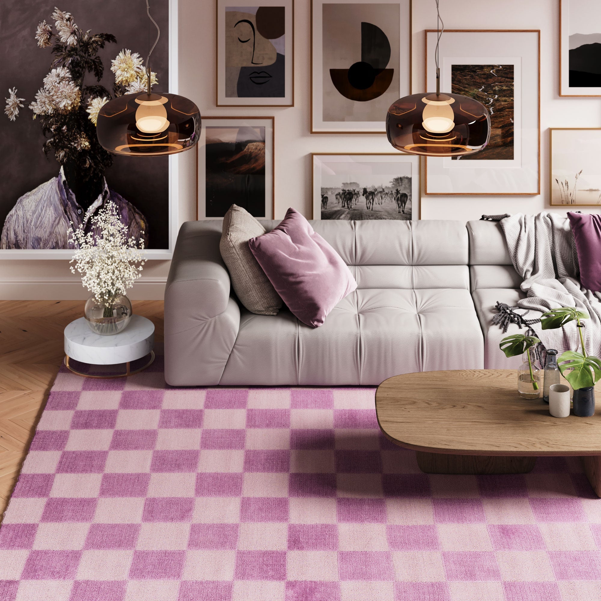 Retro Lavender Checkerboard Rug - Maze