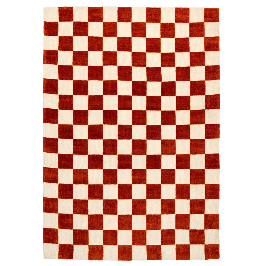 Burnt Orange Retro Checkerboard Rug - Maze Rust