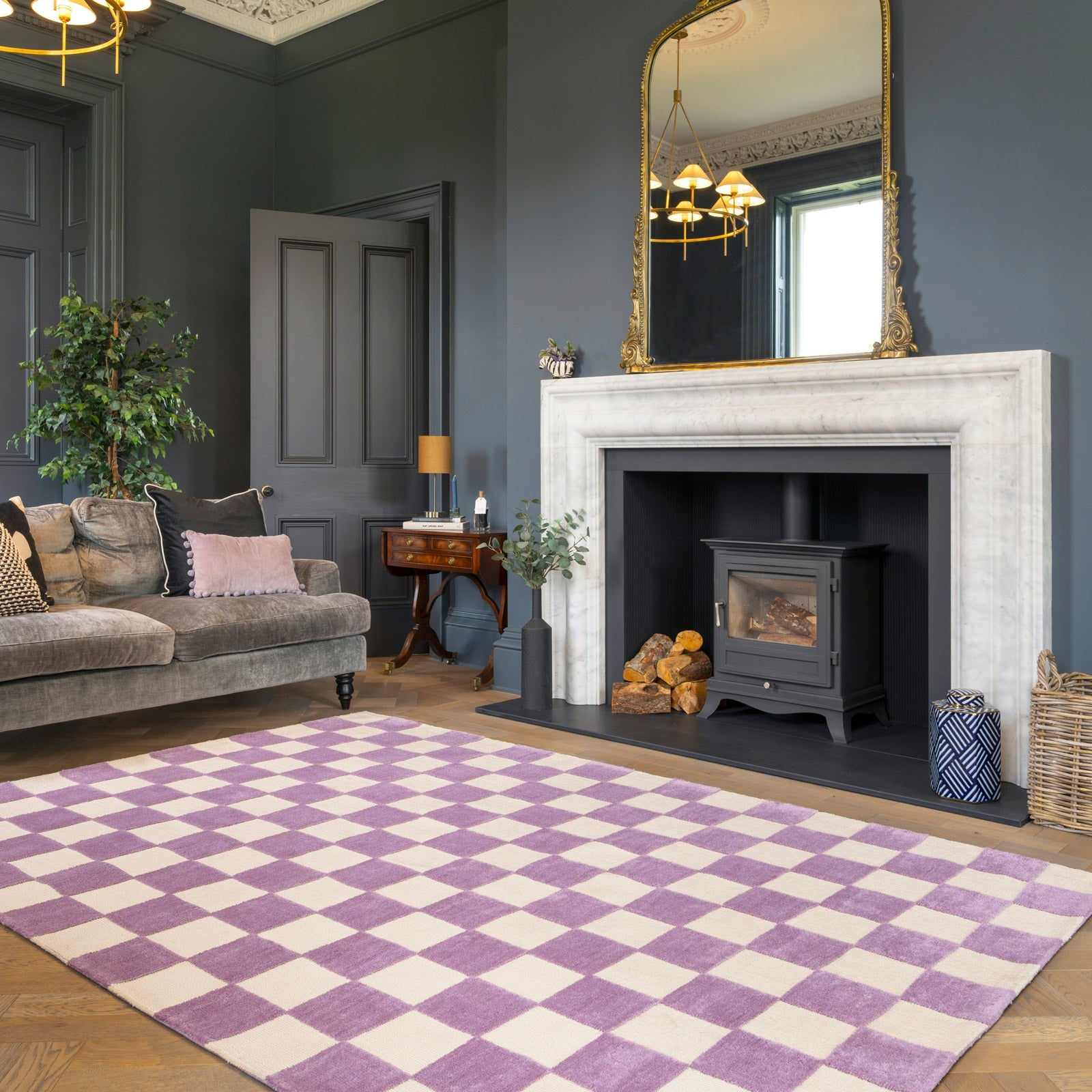 Purple Retro Checkerboard Rug - Violet