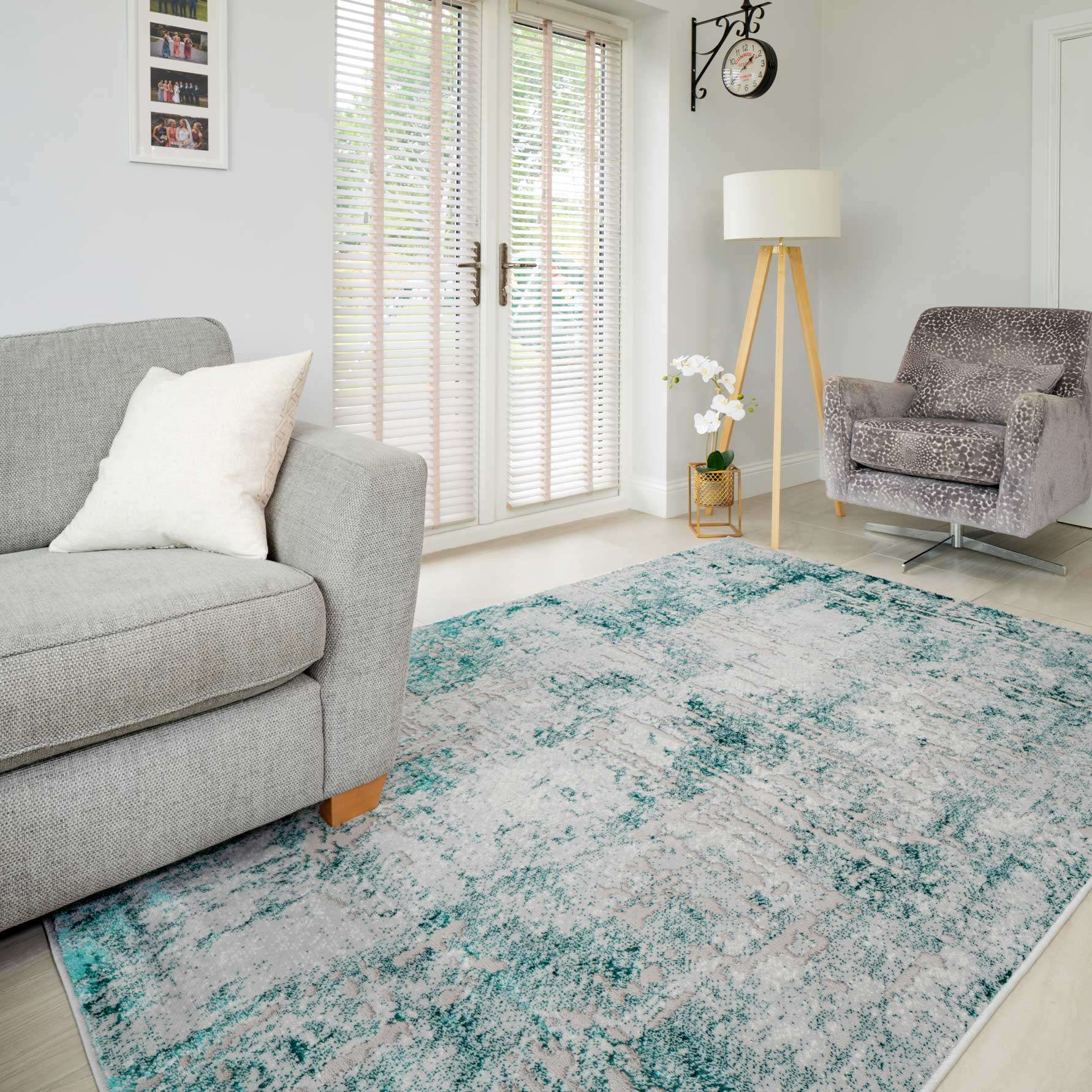 Modern Teal Green Textured Living Room Rug