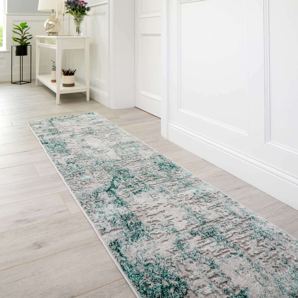 Modern Teal Green Textured Living Room Rug